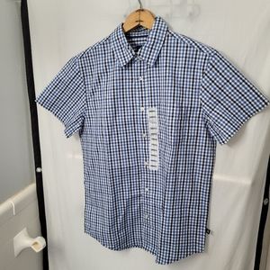 Gap Men Short Sleeve Poplin Plaid Shirt Button Down Blue Navy Size Small New